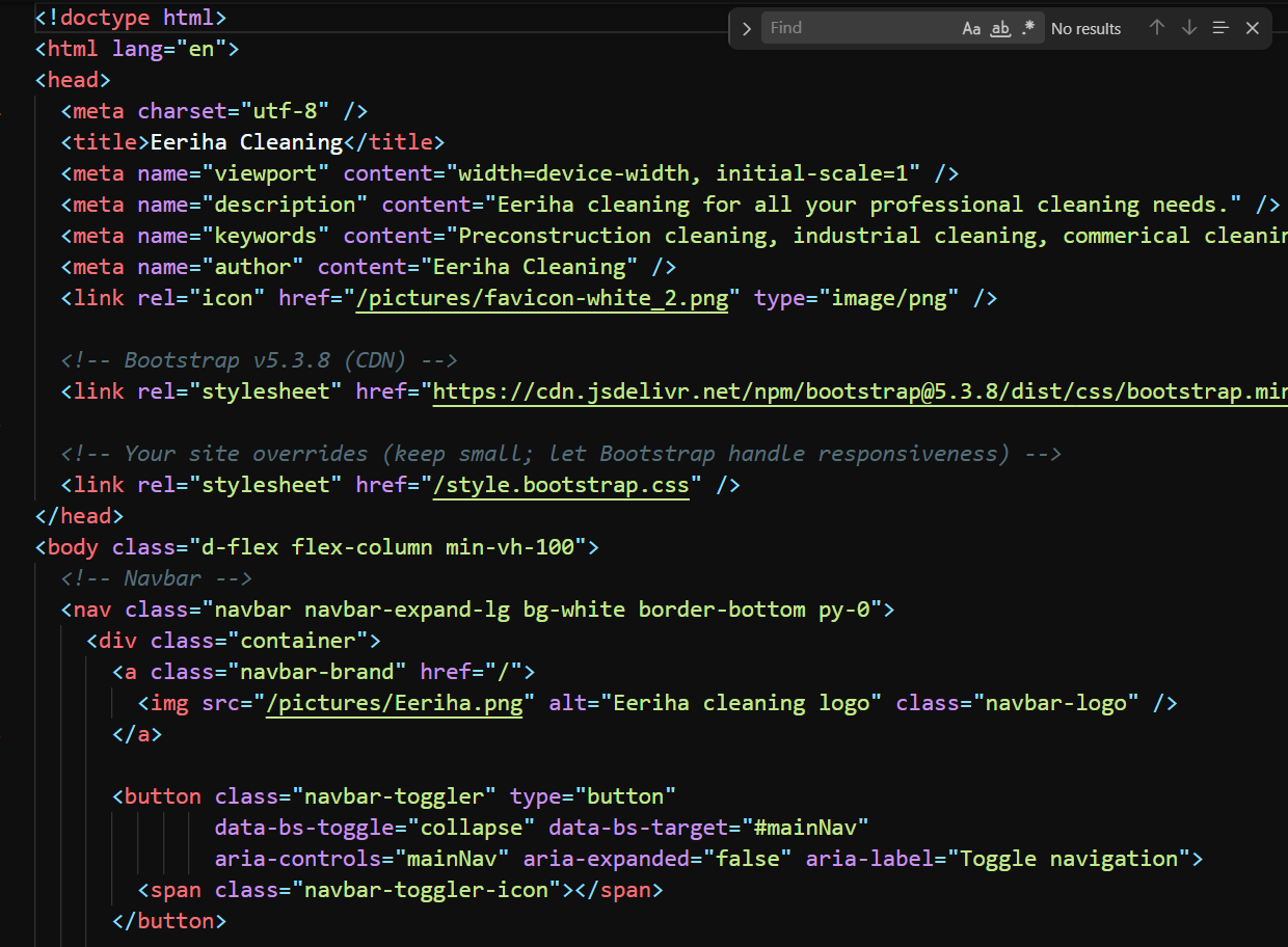 Eeriha Cleaning responsive website design